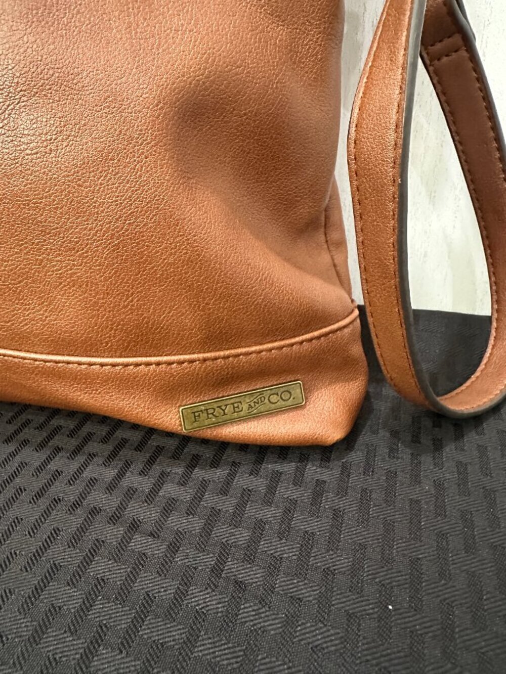 Frye and Co. Cognac Brown Faux Leather Tote Satchel Bag - Picture 3 of 12